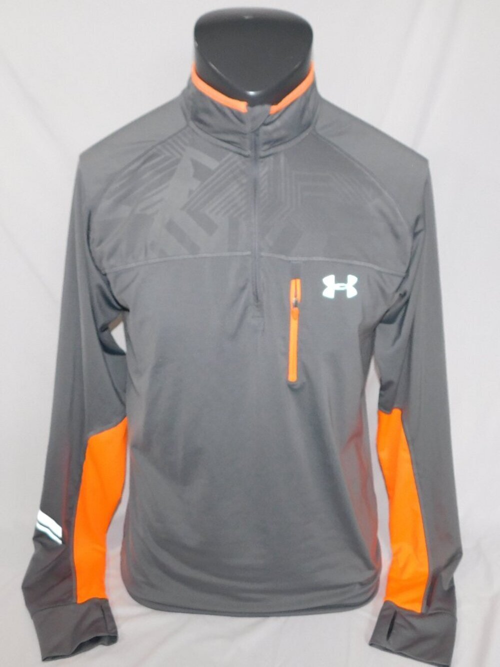 Under Armour Imminent Run Gray Orange Long Sleeve 1/4 Zip Running shirt Mens M